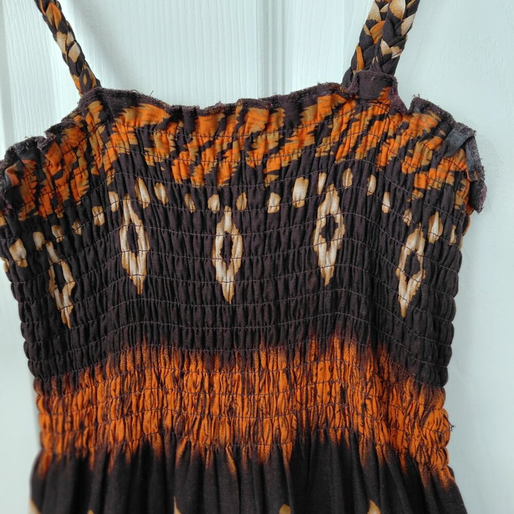 Magic Full Skirt Maxi Dress Boho Resort Festival Brown Smocked Medium Cotton - Picture 3 of 10